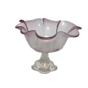Vintage Mikasa Rosella Art Glass Pink Bowl 11”Ruffled Edge With Box